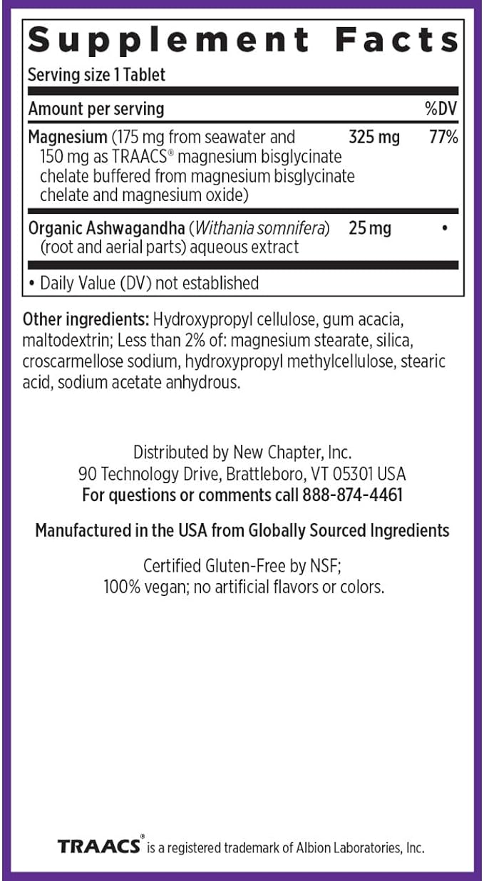 New Chapter Magnesium + Ashwagandha Supplement, 325 mg 2.5x Absorption, 60 ct (2 Month