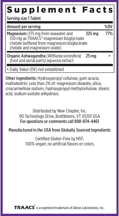 New Chapter Magnesium + Ashwagandha Supplement, 325 mg 2.5x Absorption, 90 ct (3 Month