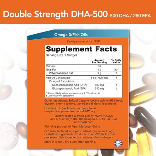 NOW Supplements, DHA-500 with 250 EPA, 180 Softgels