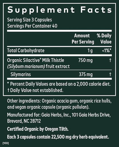 Gaia Herbs Milk Thistle 120 Vegan (40-Day Supply)