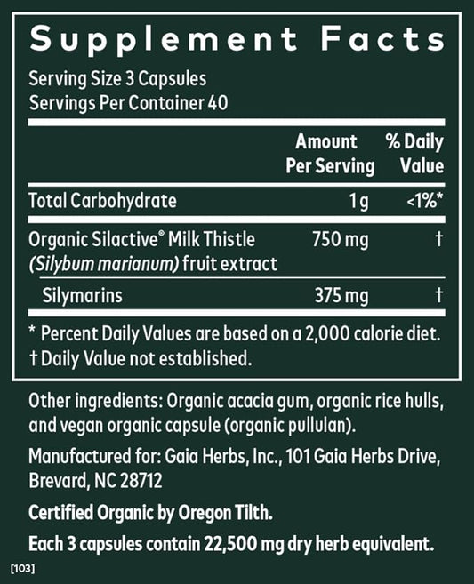 Gaia Herbs Milk Thistle 120 Vegan (40-Day Supply)