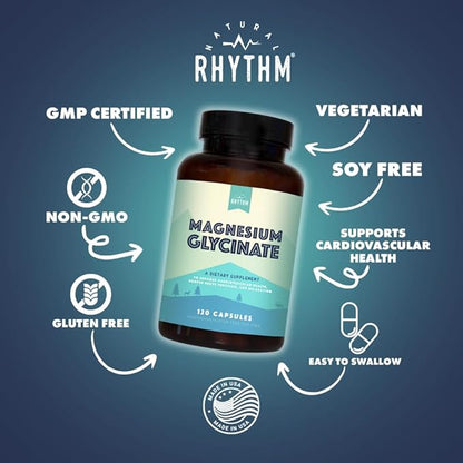 Magnesium Glycinate 150mg Natural Rhythm High Absorption Elemental Magnesium 120 Capsules