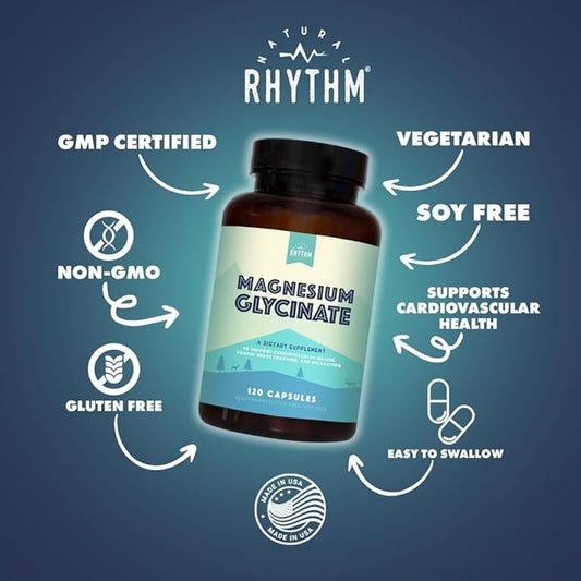 Magnesium Glycinate 150mg Natural Rhythm High Absorption Elemental Magnesium 120 Capsules