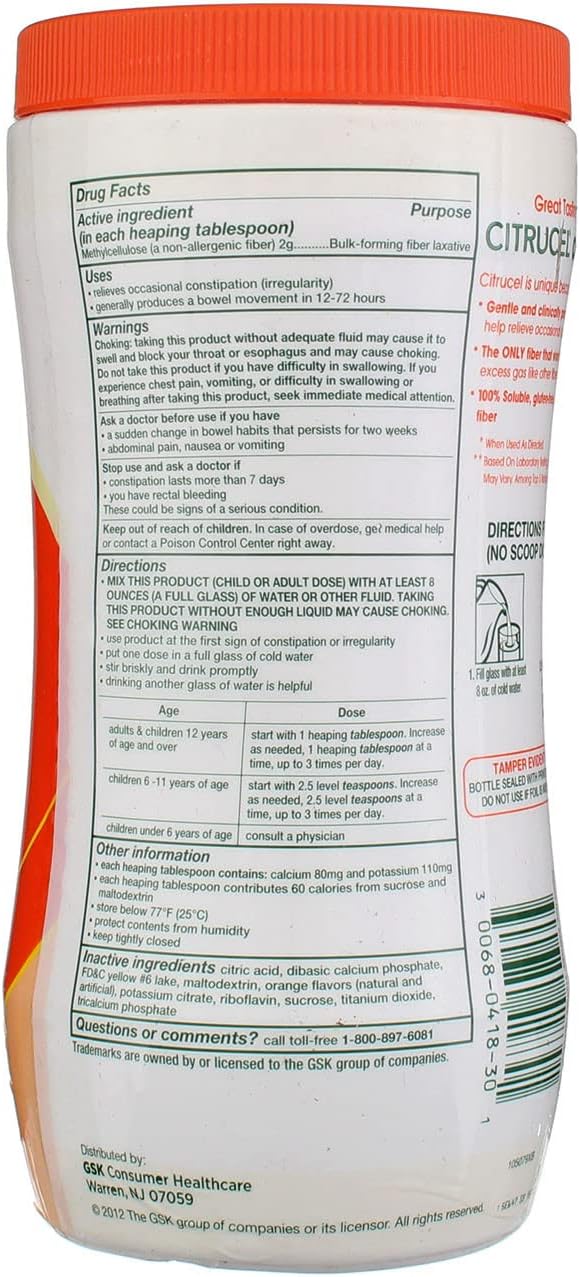 Citrucel Powder Orange Flavor Fiber Therapy 30 ounce 3)