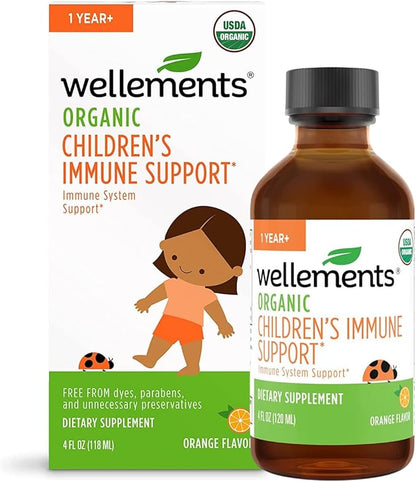 Wellements Organic Children’s Immune Support Syrup | Immune System Support* for Kids w/Vitamin C & Zinc, USDA Organic, Free from Dyes, Parabens & Top 9 Most Common Allergens | Orange Flavor, 4 fl oz