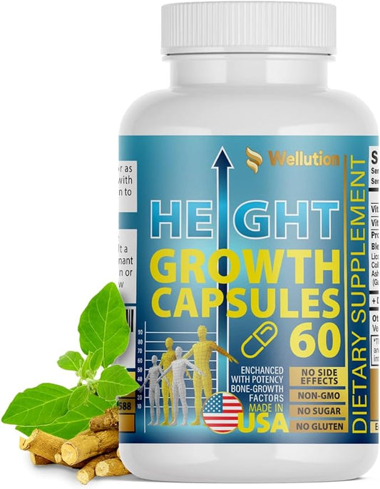WELLUTION Height Growth Maximizer – Natural Supplement for Bone Strength & Support – Made in USA – Calcium-Enriched Pills