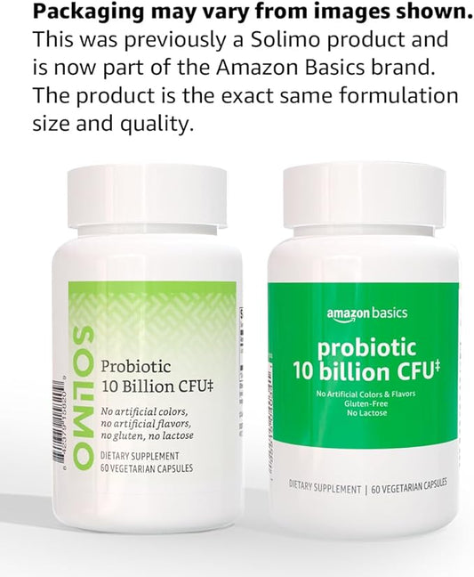 Amazon Basics Daily Probiotic, 10 Billion Active Cultures, Supporting Digestive and Intestinal Health, Capsule, 60 Count, Two Month Supply