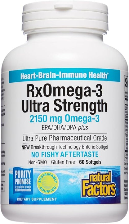 Natural Factors RxOmega-3 Ultra Strength Fish D3, High 2,150 mg, 60 Softgels
