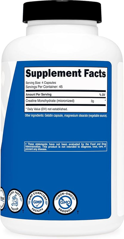 Nutricost Creatine Monohydrate 3,000mg, 180 Capsules (750mg Per Capsule) - Gluten Free, Non-GMO