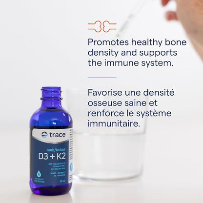 Trace Minerals | Liquid Ionic Vitamin D3 + K2 | 125 mcg (5,000 IU) D3, 100 mcg K2 | Concentrated Dietary Supplement | 2 fl oz. 296 Servings