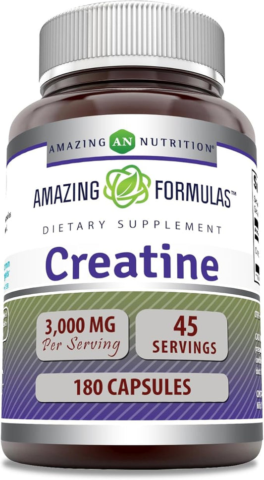 Amazing Formulas Creatine Monohydrate Supplement | 3000 Mg per Serving | 180 Capsules | Non-GMO | Gluten-Free | Made in USA
