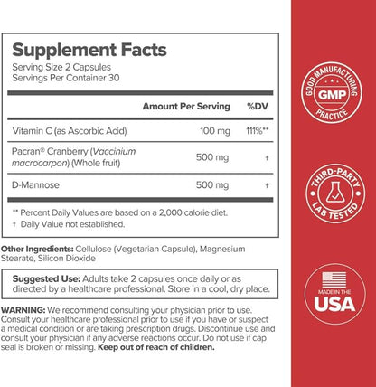 O Positiv URO Urinary Tract Health Supplement for Women, 60 Count (Pack of 2) - Urinary Support Vitamins with Pacran Complete Cranberry Extract, D-Mannose, & Vitamin C - Vegan & Gluten-Free