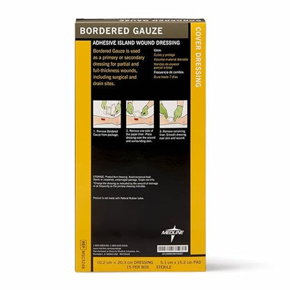 Medline Sterile Bordered Gauze, 4" x 8" with 2" x 6" Pad 15)