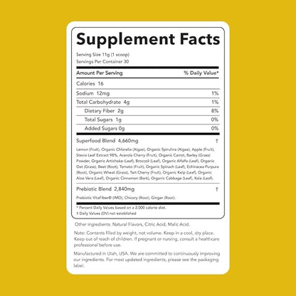 Clean Simple Eats Sweet Lemon Greens Powder Mix, Greens Superfood Powder Smoothie & Juice Mix, Gluten Free, Includes Powerhouse Superfoods Chlorella & Spirulina Powder Organic (30 Servings)