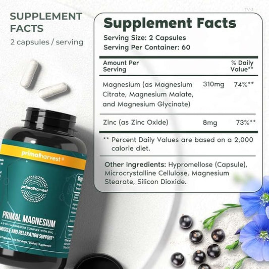 Magnesium Supplement Complex 310mg by Primal 120 Capsules