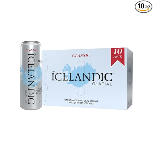 Icelandic Glacial Sparkling Water, Unflavored, 330 ml / 11.1 Fl Oz Cans (Pack of 10)