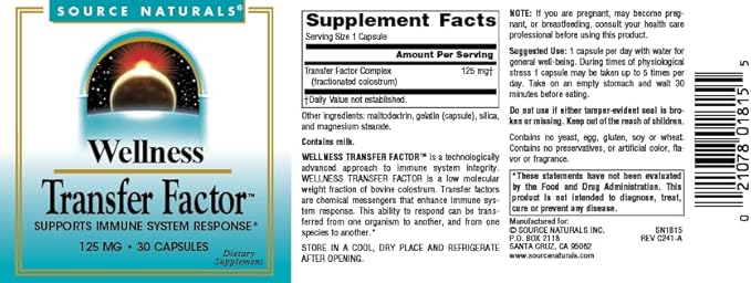 Source Naturals Wellness Transfer Factor, Supports 125mg - 30 Capsules
