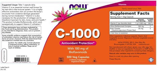 NOW Supplements, Vitamin C-1,000 with 100 500 Veg