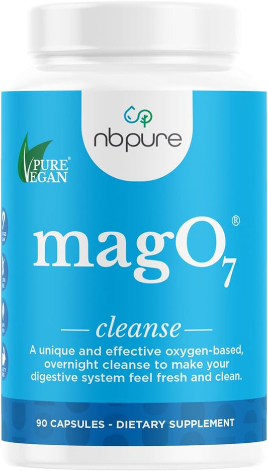 nbpure MagO7 - Natural Colon Cleanse & Detox - Occasional Constipation Relief, Stool Softening, & Bloating Support for Men & Women - Ozonated Magnesium Oxide, 90 Capsules