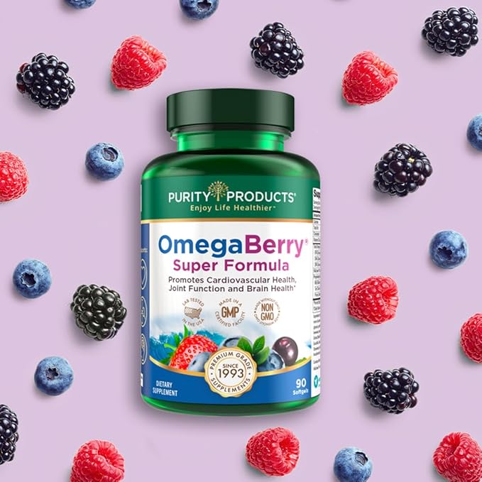 Purity Products OmegaBerry Fish Oil w/Vitamin D3 + 1875 mg Omega-3s 1080 1080 mg 720mg DHA 120 mg 90 Count