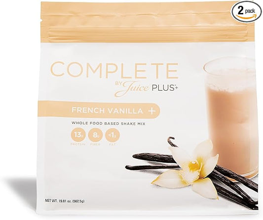 Juice Plus+ Complete Vanilla Shakes - Plant-Based, Whole Food Nutrition with Protein, Fiber, Greens, Prebiotics and a Superfood Blend of Essential Nutrients - 2 Pouches, 30 Servings Each