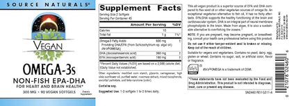 Source Naturals Vegan Omega 3s Epa-Dha* 300mg 90 Softfgels