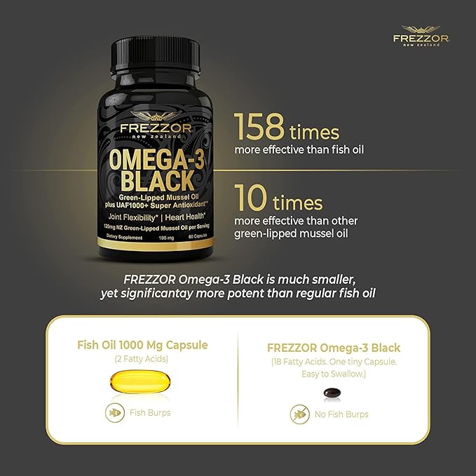 FREZZOR Omega 3 Black, Highest amount UAF1000+, Inflammation, 450mg, 1-Pack, 1-Pack, 60 60 Softgels