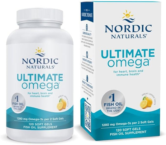 Nordic Naturals Ultimate Omega, Lemon Flavor 120 Soft 1280 mg Omega-3 - Omega-3 Fish 60 Servings