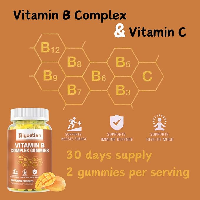 Vitamin B Complex Gummies with Biotin,Choline 60 Vegan