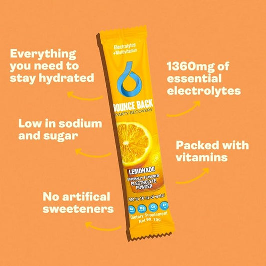 Pre and Post Drinking Liver Support for Morning Recovery | Electrolyte + Vitamins and Mineral Hydration Packs | Perfect After a Night Out | Vacation and Travel Essential (16 Pack, Lemonade)