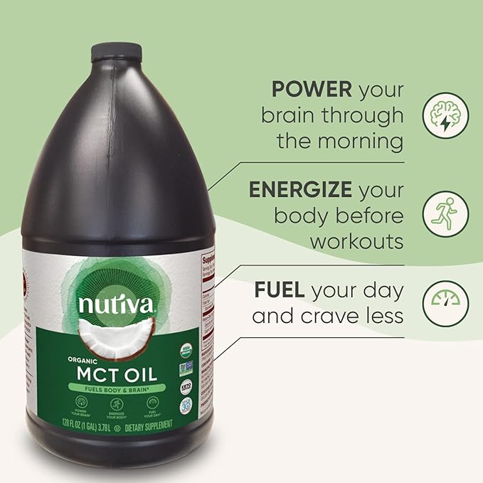 Nutiva Organic MCT Oil, 1 gallon, Unflavored for Coffee, Non-GMO made from Organic Coconuts, Keto Friendly, Best Oil Wellness Ketosis Supplement, 14g of C8 & C10 per serving