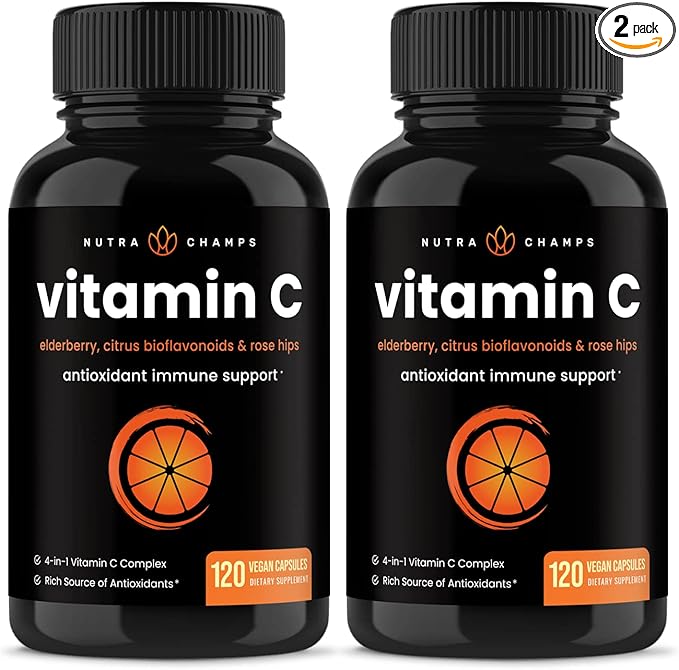 NutraChamps (2 Pack) Vitamin C 1000mg 120 Capsules 500mg Powder