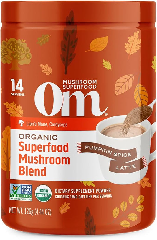OM MUSHROOM SUPERFOOD, Organic Mushroom Pumpkin Spice Latte Blend, 4.44 Ounce