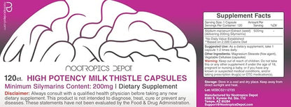 High Potency Milk Thistle Extract Capsules 200mg of 120 Count