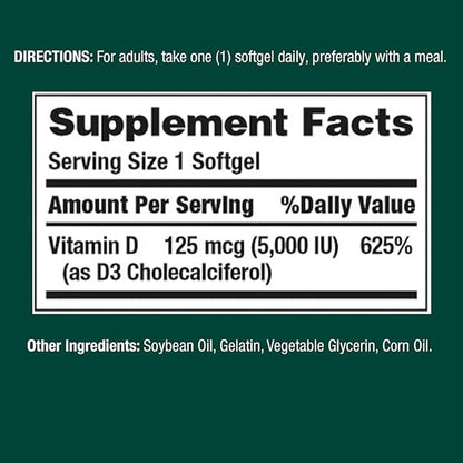 Nature's Bounty Vitamin D3 125 mcg-5000 150 ea 3)