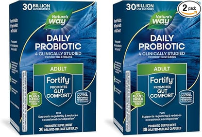 Nature's Way Fortify Daily Probiotic + Prebiotic for Men and Women, 30 Billion Live Cultures, Digestive and Immune Health Support* Supplement, 30 Capsules (Pack of 2)