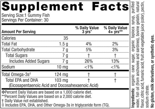 Nordic Naturals Nordic Omega-3 Gummy Fish, Tangerine 30 Gummy 124 mg Omega-3s with 30 Servings