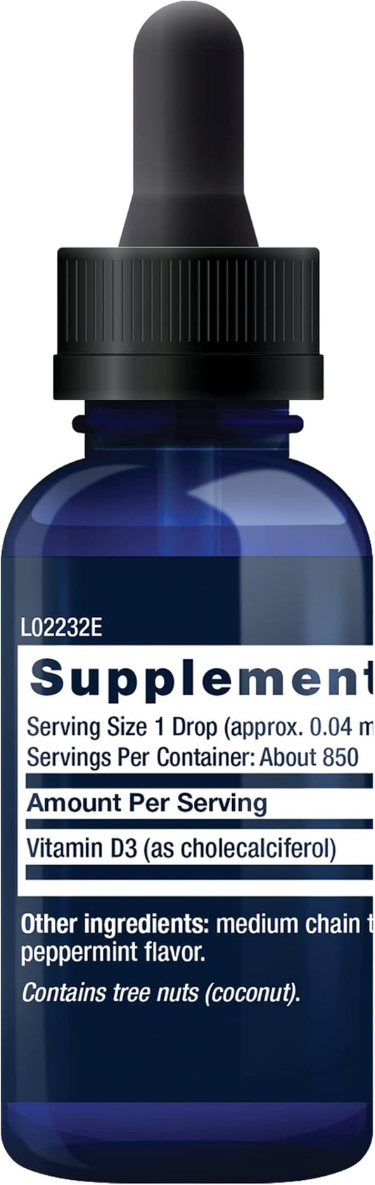 Life Extension Liquid Vitamin D3 (Mint), 50 mcg (2000 IU), Immune System Support, Bone Health, Whole-Body Health, Tasty Peppermint Flavor, Gluten Free, Non-GMO, 29.57 ml