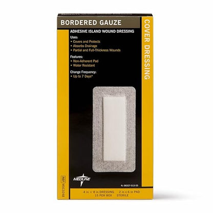 Medline Sterile Bordered Gauze, 4" x 8" with 2" x 6" Pad 15)