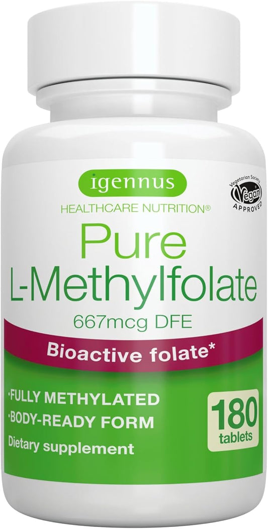 Pure Folate 400mcg, Optimized Methylfolate, Clean 180 Small
