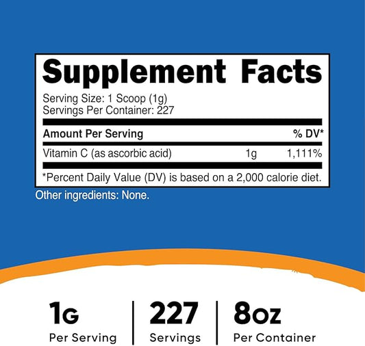 Nutricost Ascorbic Acid Powder (Vitamin C) 0.5 LBS (8 ounce)
