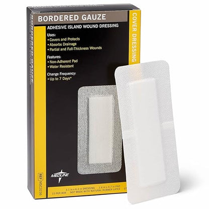 Medline Sterile Bordered Gauze, 3" x 6" with 1.5" x 4" Pad 15)