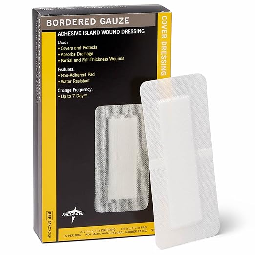 Medline Sterile Bordered Gauze, 3" x 6" with 1.5" x 4" Pad 15)