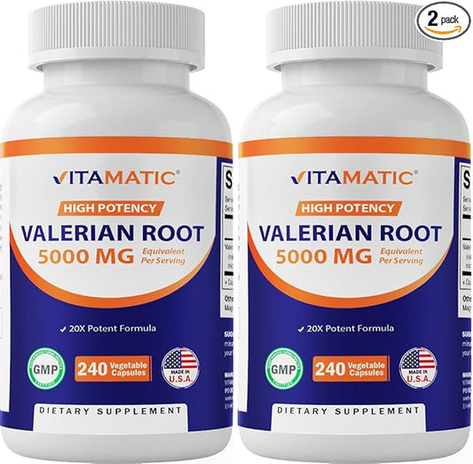 Vitamatic 2 Packs Valerian Root 5000 20X Concentrated 20:1 250mg 250mg - 240 Capsules