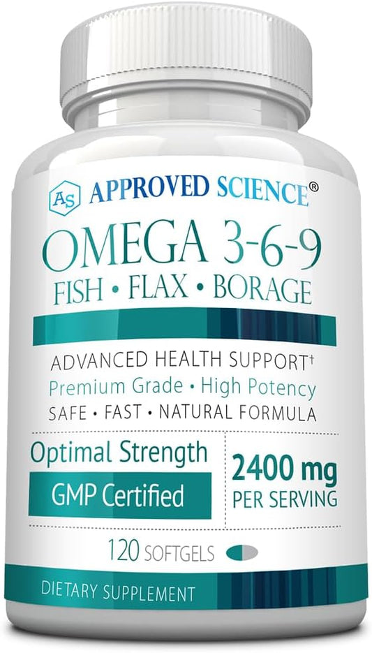 Approved Science Omega 3-6-9-2400mg Daily Blend 120 Softgels 2 Month