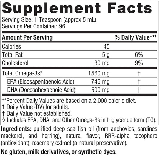 Nordic Naturals Omega-3, Lemon Flavor 16 oz 1560 mg Omega-3 - 96 Servings