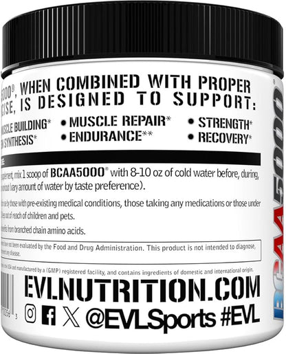 Evlution EVL BCAAs Amino Acids Powder - BCAA Powder Post Workout Recovery Drink and Stim Free Pre Workout Energy Drink Powder - 5g Branched Chain Amino Acids Supplement for Men - Rocket Pop