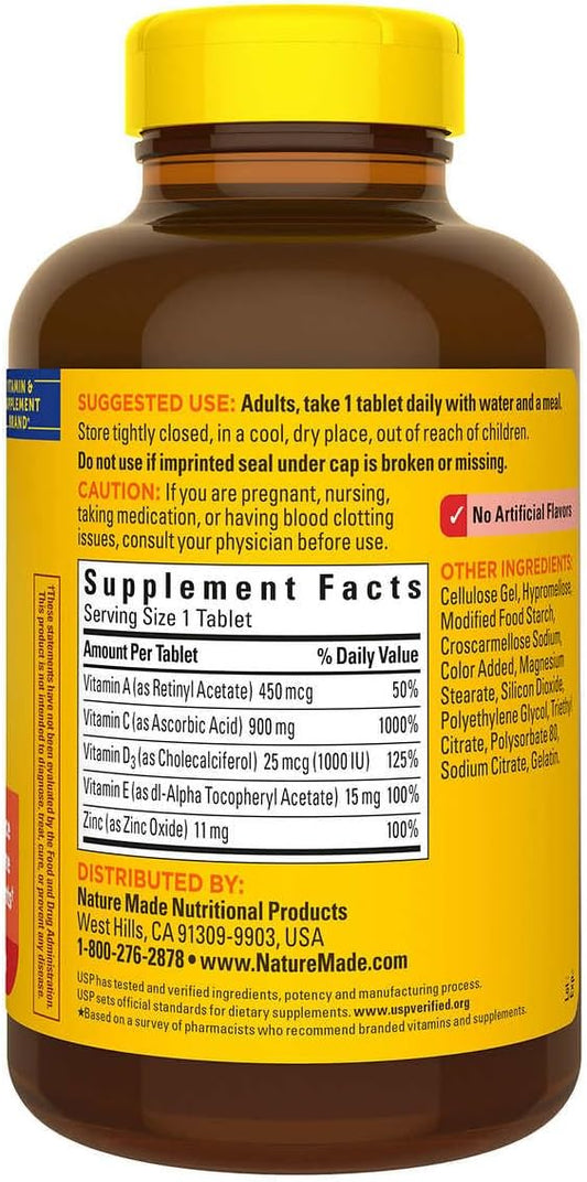Nature Made Super C with Vitamin D3 and 200 Tablets (900 mg), (450 mcg), D3 (25 (25 mcg/1000 mcg/1000 IU), (15 mg) (11 mg) 100 Day
