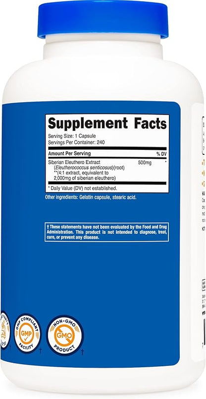 Nutricost Siberian Eleuthero 500mg, 240 Capsules (3 Bottles)
