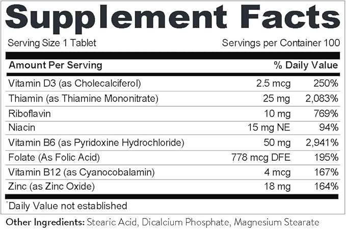 High B Complex Vitamins for Women B2, B6, B6, B12, B12, B1, B1, Vitamin 100 Tablets